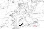  2018 3_toes 4_toes 5_fingers abdominal_bulge abs all_fours anal anal_penetration animal_genitalia animal_penis anthro anthro_on_anthro balls biceps bulge canine canine_penis digitigrade dinosaur doggystyle duo erection eyes_closed from_behind_position hungothenomster james_auvereign male male/male mammal markings muscular muscular_male nude penetration penis sex sharp_teeth sketch teeth theropod toes tongue tyrannosaurus_rex vein were werewolf 