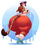  2018 anthro big_butt breasts butt clothed clothing digital_media_(artwork) eyes_closed eyewear feline female fully_clothed glasses hair hat hi_res huge_butt jaeh long_hair looking_back mammal mother parent smile solo stripes tanya_bellacrow thick_thighs tiger wide_hips 