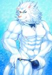  abs bow_tie bulge clothing eyewear feline groping_self lion male mammal monocle muscular muscular_male nipples pecs snow_(tas) speedo swimsuit tokyo_afterschool_summoners yadokamio 