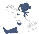  5_fingers big_butt breast_jiggle breasts butt colored_sketch crossgender demon female full-length_portrait honeyboyy hood humanoid jack_frost_(megami_tensei) megami_tensei mostly_nude nipples open_mouth portrait side_view simple_background solo spread_legs spreading voluptuous white_background white_nipples white_skin 