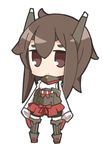  ahoge armor armored_boots bike_shorts boots breastplate brown_eyes brown_hair chibi full_body highres kantai_collection nuu_(nu-nyu) short_hair simple_background solo standing taihou_(kantai_collection) white_background 