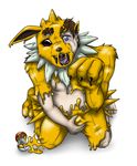  2017 anthro black_nose blue_eyes brown_hair bulge claws crying digital_drawing_(artwork) digital_media_(artwork) eeveelution featureless_crotch forced goo_transformation hair human jolteon kitsunedark kneeling liquid_latex male mammal nintendo nipples nude open_mouth pok&eacute;ball pok&eacute;mon pok&eacute;mon_(species) rubber shiny simple_background solo tears tongue transformation video_games white_background 