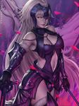 armor blonde_hair breasts chain cleavage commentary fate/grand_order fate_(series) fur_trim gloves glowing glowing_eyes highres jeanne_d'arc_(alter)_(fate) jeanne_d'arc_(fate)_(all) large_breasts long_hair looking_at_viewer navel polearm realistic sciamano240 smile solo spear stomach sword very_long_hair weapon yellow_eyes 