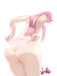  aqua_eyes ass darling_in_the_franxx from_behind green_eyes highres hori_shin horns long_hair panties panty_pull pink_hair pink_panties simple_background solo topless underwear underwear_only wedgie zero_two_(darling_in_the_franxx) 