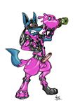  3_fingers 3_toes agent_(artist) anthro balls black_fur blue_fur boots canine clothing drone footwear fur gas_mask goo_transformation harness lucario male mammal mask mind_control nintendo orgasm penis pink_balls pink_penis pok&eacute;mon pok&eacute;mon_(species) reyn_the_lucario rubber shiny solo standing straps teeth toes transformation video_games zipper 