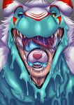  blindfold blue_eyes bound canine dragon febii gag goo heterochromia hybrid ifus looking_at_viewer lycoa mammal open_mouth oral_vore saliva sergal swallowing teeth vore wolf yellow_eyes 