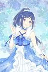  birthday blue_hair blush dress fur gloves long_hair love_live!_sunshine!! matsuura_kanan ponytail smile violet_eyes 