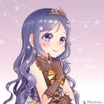  birthday blue_hair curly_hair dress gloves long_hair love_live!_sunshine!! lush matsuura_kanan smile tiara valentines violet_eyes 