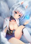  animal_ears azur_lane breasts kaga_(azur_lane) kitsune rokuuso tail 