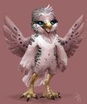  2012 alradeck anthro avian beak bird blue_eyes digital_media_(artwork) feathered_wings feathers pink_background simple_background smile solo wings 