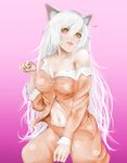  animal_ears animal_print artist_request bakemonogatari black_hanekawa breasts cat_ears cat_print cleavage commentary_request hanekawa_tsubasa highres large_breasts long_hair monogatari_(series) navel off_shoulder pajamas paw_pose seiza sitting slit_pupils smile very_long_hair white_hair yellow_eyes 