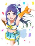  birthday blue_hair blush cheerleader gloves long_hair love_live!_sunshine!! matsuura_kanan ponytail skirt smile violet_eyes 