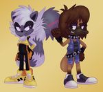  2018 anthro brown_eyes brown_fur brown_hair clothing duo fur hair itoruna itoruna_the_platypus mammal monotreme platypus primate sonic_(series) sonic_oc tangle_the_lemur 