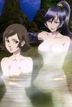  2girls breasts brown_eyes brown_hair hot_springs kokkoku large_breasts multiple_girls short_hair sweatdrop yukawa_juri 