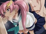  1girl 2boys censored circle_ip fellatio gangbang group_sex gundam gundam_seed gundam_seed_destiny ip lacus_clyne multiple_boys nipples oral penis pigtails pink_hair school_uniform serafuku sex short_twintails spitroast tan tanline threesome twintails 