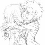  1girl allen_walker d.gray-man greyscale kiss monochrome mosha petite road_kamelot saliva saliva_trail short_hair 