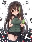  asymmetrical_clothes bangs bare_arms bare_shoulders black_pants blush breasts brown_eyes brown_hair collarbone eyebrows_visible_through_hair girls_frontline green_hair green_shirt hair_between_eyes hand_on_own_chest head_tilt heart highres holding large_breasts long_hair looking_at_viewer m4a1_(girls_frontline) multicolored_hair nose_blush pants parted_lips ribbed_shirt shirt signature single_pantsleg sleeveless sleeveless_shirt spray_can standing streaked_hair tandohark thigh_gap two-tone_hair very_long_hair white_background 