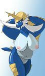  1girl artist_request breasts brown_eyes furry nipples pokemon pussy samurott solo uncensored 
