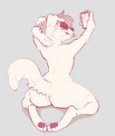  2018 anthro butt canine digital_media_(artwork) dog fur hair male mammal nude paperclip_(artist) paws phone pink_hair plink selfie smile solo tongue white_fur 