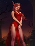  2018 amber_eyes blood_elf clothed clothing dress elf evulchibi female hair humanoid long_ears long_hair looking_at_viewer mammal not_furry pointy_ears red_hair smile solo standing video_games warcraft 