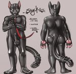  2017 4_fingers 4_toes angrboda animate_inanimate anthro balls butt cat claws digital_drawing_(artwork) digital_media_(artwork) english_text feline gimp leash male mammal model_sheet multiple_poses nude pawpads penis pink_pawpads pose rubber rubbercat shiny simple_background slyck smile solo standing text toes 