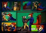  2017 amand4 angry anthro asphyxiation canine choking clothing comic cybernetics disney duo fight fox guardians_of_the_galaxy hi_res machine male mammal marvel nick_wilde police_uniform procyonid prosthetic_arm raccoon rocket_raccoon uniform zootopia 