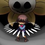  ambiguous_gender clothing duo flora_fauna flowey_the_flower human male mammal nyusu_ut plant protagonist_(undertale) smile undertale video_games wounded 