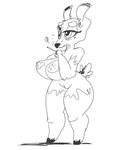  2015 anthro areola beauty_mark big_breasts breasts cervine cigarette deer digital_media_(artwork) female holding_object line_art mammal mature_female monochrome nipples nude pussy raised_arm short_stack smoking smutbooru solo standing thick_thighs voluptuous wide_hips 