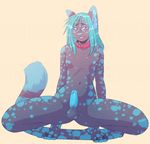  2018 4_toes anthro balls biped black_balls black_claws black_eyebrows black_fur blue_eyes blue_fur blue_nose blue_penis blue_spots cheetah claws collar crouching digital_media_(artwork) digitigrade erection eyebrows feline front_view full-length_portrait fur girly glans hair humanoid_penis inner_ear_fluff long_hair long_tail looking_at_viewer male mammal multicolored_fur multicolored_tail navel nude penis portrait shibby simple_background smile solo spots spotted_fur spotted_tail toe_claws toes two_tone_fur two_tone_tail wasabitea 