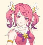  1girl alternate_costume alternate_hair_color alternate_hairstyle choker earrings gloves jewelry league_of_legends luxanna_crownguard magical_girl pink_hair solo star star_guardian_lux tiara 