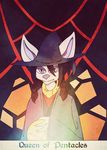  2018 anthro bat card cloak clothed clothing digital_media_(artwork) female fortune_telling fur hair hat hi_res mammal shane_frost simple_background smile solo standing tarot tarot_card teeth witch_hat 