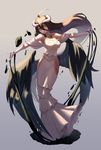  absurdres ahoge albedo bare_shoulders black_hair black_wings breasts cleavage demon_girl demon_horns dress estcc gloves hair_between_eyes highres horns large_breasts long_hair looking_at_viewer overlord_(maruyama) solo very_long_hair white_gloves wings yellow_eyes 