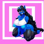  2018 absurd_res anthro areola ber00 big_breasts breasts clothing digital_media_(artwork) ear_piercing equine eyelashes fan_character female grin hair hi_res horn huge_breasts klodette legwear long_hair mammal my_little_pony nipple_piercing nipples piercing smile solo unicorn 