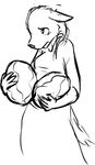  anthro canine clothed clothing digital_media_(artwork) female food fruit japanese_kobold long_ears looking_up mammal melon monochrome radial_(artist) sketch solo tagme watermelon 