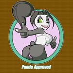  2018 4_fingers aged_up anthro bandage bear black_fur black_hair breasts butt claws clothed clothing digital_media_(artwork) english_text female freepancakes fur green_eyes hair hi_res li_li_stormstout looking_at_viewer looking_back mammal multicolored_fur open_mouth panda pandaren ponytail rear_view simple_background smile solo teeth text thong thumbs_up under_boob underwear video_games warcraft white_fur 