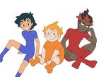  3boys black_hair djmn_c kaki_(pokemon) mamane_(pokemon) multiple_boys orange_hair pokemon pokemon_sm pokemon_sm_(anime) red_hair satoshi_(pokemon) ultra_guardians 