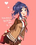  birthday blue_hair blush jacket long_hair love_live!_sunshine!! matsuura_kanan ponytail skirt smile tie valentines violet_eyes 