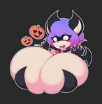  &lt;3 &lt;3_eyes 2017 anthro bat big_breasts black_background blush breasts cape claws cleavage clothed clothing costume digital_media_(artwork) dracula female food fruit hair halloween holidays huge_breasts hyper hyper_breasts mammal nicky_vicious pumpkin purple_hair simple_background skimpy smutbunny solo surprise 