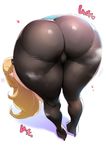  ass bent_over blonde_hair cameltoe curvy highres huge_ass iku_(ikuchan_kaoru) long_hair looking_at_viewer looking_back pantylines pokemon pokemon_(game) pokemon_dppt revision shirona_(pokemon) simple_background skin_tight solo thick_thighs thighs translation_request trefoil white_background wide_hips 