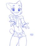  2018 4_fingers alternate_costume anthro cartoon_network cat cerebropodrido clothed clothing digital_media_(artwork) eyelashes feline female flat_chested looking_at_viewer mammal mature_female midriff monochrome navel necktie nicole_watterson nipples pose reaching shorts simple_background skimpy smile solo standing the_amazing_world_of_gumball thong whiskers white_background 