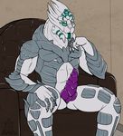  2018 alien animal_genitalia armchair big_penis chair elbestia erection genital_slit knot looking_at_viewer male mass_effect muscular not_furry nude oglinn penis pose slit smile solo turian video_games ych 