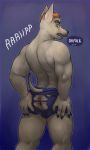  2018 butt canine clothing dialogue dog glitter_trap_boy invalid_tag male mammal redhead_(character) simple_background solo underwear 
