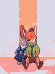  2018 absurd_res anthro canine clothing disney duo eyes_closed female fox hi_res judy_hopps lagomorph male mammal nick_wilde police_uniform rabbit sitting sleeping trenin uniform zootopia 