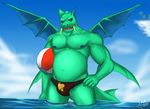  2018 5_fingers abs anthro anthrofied ball beach_ball belly biceps biped black_sclere blue_nipples cetacean clothed clothing cloud cyan_skin digital_media_(artwork) dripping duke_fishron fangs fin fish front_view furgonomics gills glare hybrid koruro looking_at_viewer male mammal marine musclegut muscular muscular_male navel nipples open_mouth outside pecs pig_nose porcine sea seaside smile solo speedo standing suggestive swimsuit tail_fin teeth terraria tongue topless tree video_games water water_drip white_eyes wings 