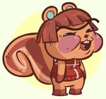  :d animal_crossing animated anthro barefoot bottomless buckteeth clothed clothing cute female fur hair hazel_(animal_crossing) humor mammal nintendo open_mouth rodent rosy_cheeks round_ears shirt smile solo squirrel standing teeth tongue unibrow unknown_artist video_games 