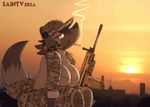  assault_rifle big_breasts breasts canine cigarette desert female fn_scar gun invalid_tag mammal military operator photo_background ranged_weapon rifle saintversa smoking sunset tactical weapon 