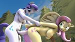  3d_(artwork) animal_genitalia animal_penis anthro anthroponiessfm balls bent_over breasts dickgirl dickgirl/female digital_media_(artwork) duo equine equine_penis erection female fluttershy_(mlp) friendship_is_magic hands_behind_back horn intersex intersex/female mammal my_little_pony nipples nude pegasus penis rarity_(mlp) sex standing unicorn wings 