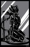  2011 abstract_background anthro bdsm black_collar bondage bound collar digital_drawing_(artwork) digital_media_(artwork) feline grey_background greyscale hailbop kneeling long_tail male mammal monochrome multi_eye nude panther rubber rubbercat shiny simple_background solo turbinedivinity 