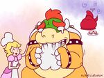  animated anthro blonde_hair bowser cake chef_hat claws eclipticafusion embarrassed english_text female food hair hat horn human koopa male mammal mario_bros nintendo princess_peach red_hair scalie shyguy signature tears text toony video_games 
