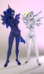  3d_(artwork) anthro anthrofied anthroponiessfm breasts clothing derpy_hooves_(mlp) digital_media_(artwork) equine female footwear friendship_is_magic hands_above_head hands_behind_head high_heels horn mammal my_little_pony navel nipples nude pegasus princess_luna_(mlp) pussy shoes source_filmmaker winged_unicorn wings 